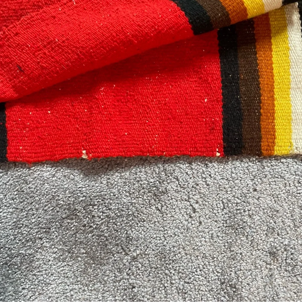 Vintage Woven Blanket Southwestern Fringe Rug Throw Red Native Tribal Design